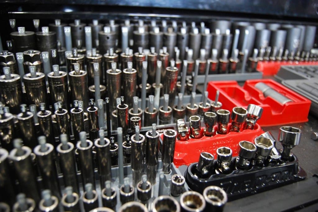 Organised socket set inside a toolbox